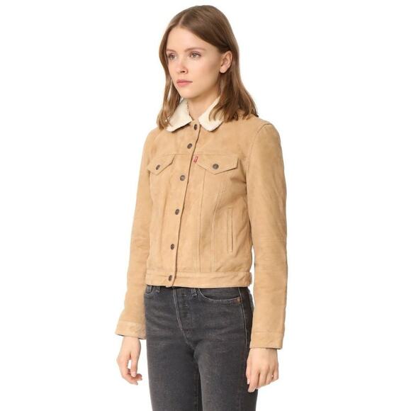 NEW NWT Small S Levi's Dijon Jacket & Coats Suede Sherpa Fur Lined Trucker - Picture 10 of 15